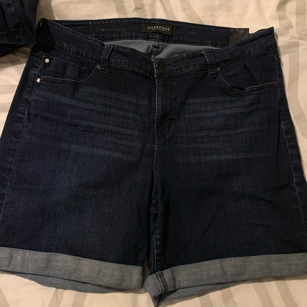 Liverpool dark wash cuffed shorts